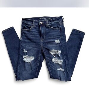 American Eagle Outfitters Blue Skinny Jeans with Distressing
